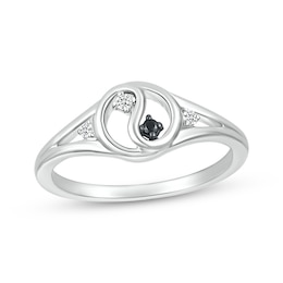 Black & White Diamond Yin-Yang Open Ring 1/20 ct tw Sterling Silver