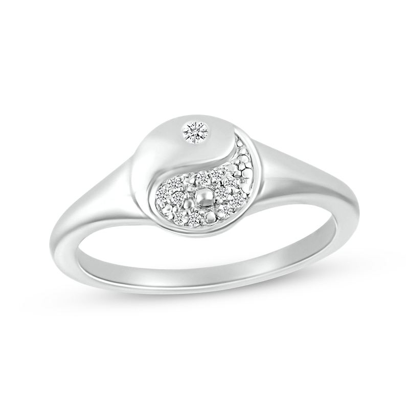 Main Image 1 of Diamond Textured Yin-Yang Signet Ring 1/20 ct tw Sterling Silver