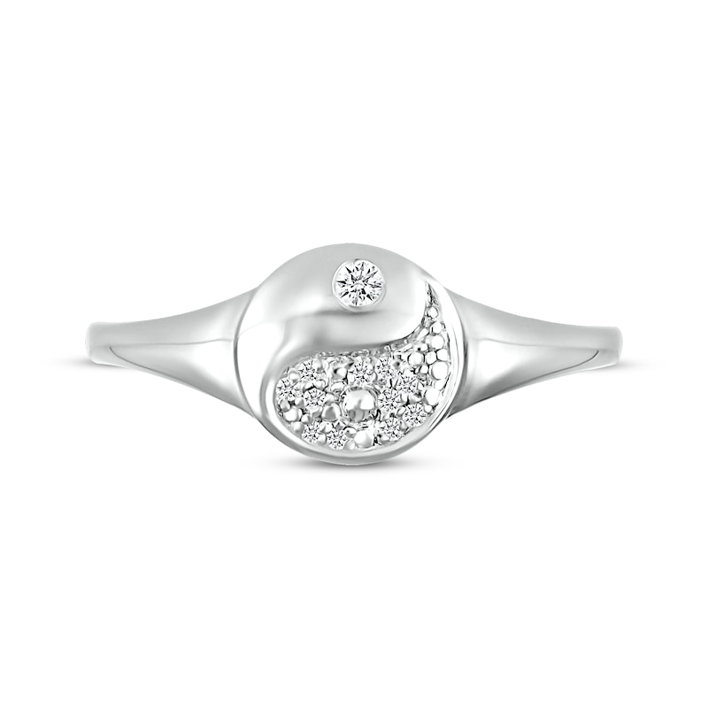 Main Image 4 of Diamond Textured Yin-Yang Signet Ring 1/20 ct tw Sterling Silver