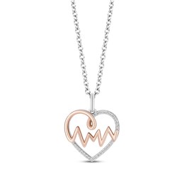 Hallmark Diamonds Swirling Heart Key Necklace 1/10 ct tw Sterling Silver &  10K Rose Gold 18