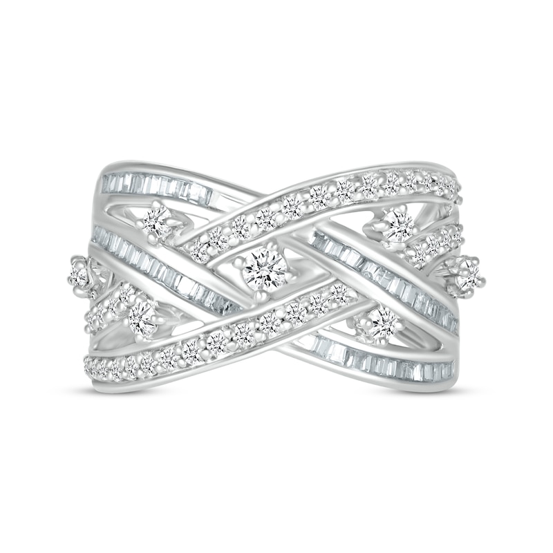 Main Image 4 of Baguette & Round-Cut Diamond Multi-Row Crossover Ring 3/4 ct tw Sterling Silver