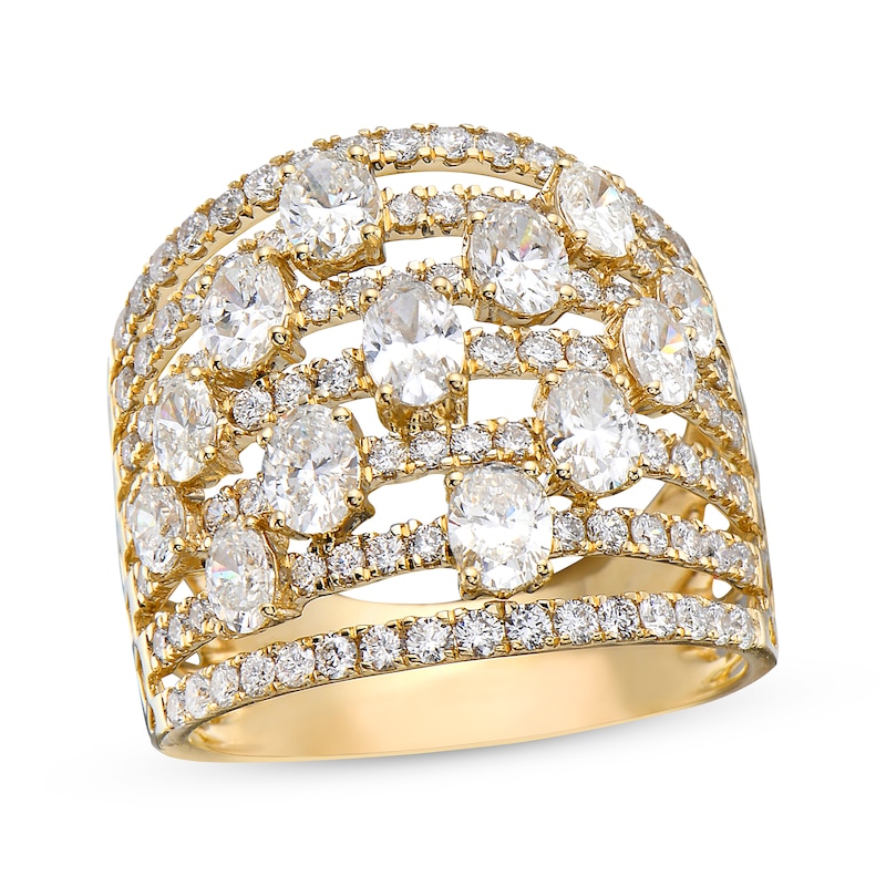 Main Image 1 of Oval & Round-Cut Diamond Multi-Row Scatter Ring 3 ct tw 14K Yellow Gold