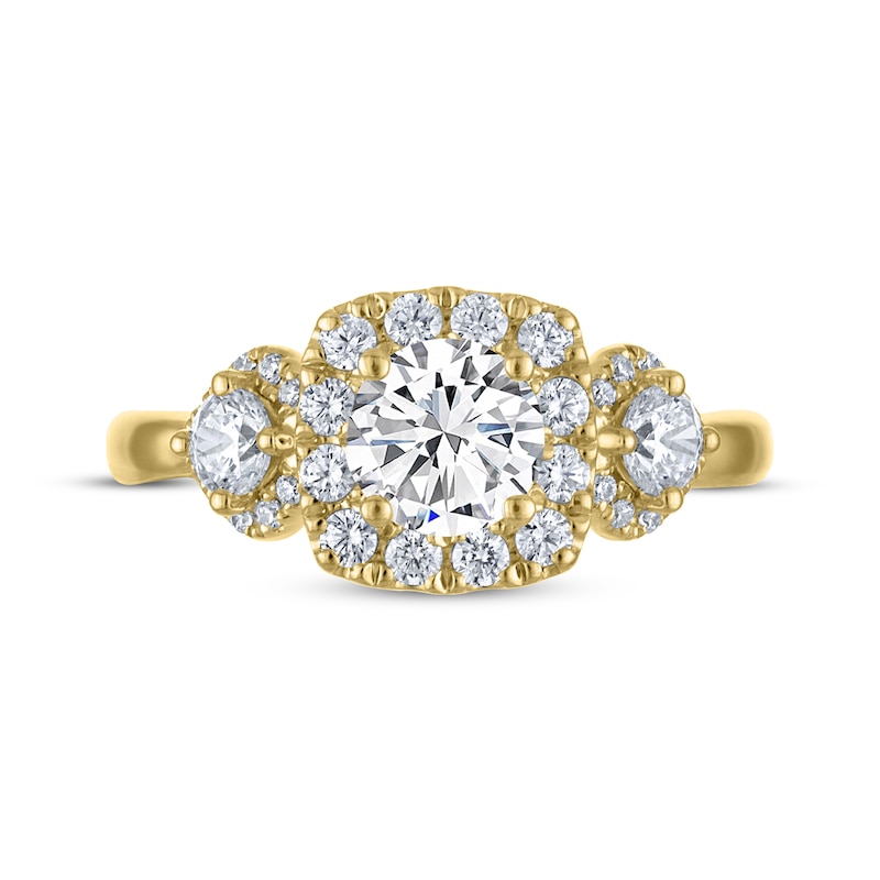 Main Image 3 of THE LEO Legacy Lab-Grown Diamond Round-Cut Three-Stone Engagement Ring 1-1/3 ct tw 14K Yellow Gold