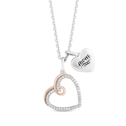 Hallmark Diamonds &quot;Mom&quot; Heart Charm Necklace 1/10 ct tw Sterling Silver & 10K Rose Gold 18&quot;