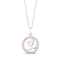 Hallmark Diamonds Om Necklace 1/10 ct tw Sterling Silver & 10K Rose Gold 18&quot;
