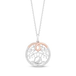 Hallmark Diamonds Buddha Tree of Life Necklace 1/15 ct tw Sterling Silver & 10K Rose Gold 18&quot;