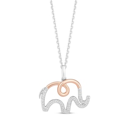 Hallmark Diamonds Elephant Necklace 1/8 ct tw Sterling Silver & 10K Rose Gold 18&quot;