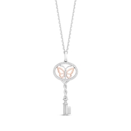 Hallmark Diamonds Butterfly Key Necklace 1/10 ct tw Sterling Silver & 10K Rose Gold 18&quot;