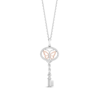 Hallmark Diamonds Swirling Heart Key Necklace 1/10 ct tw Sterling Silver &  10K Rose Gold 18