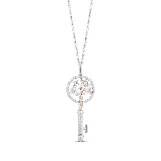 Hallmark Diamonds Tree of Life Key Necklace 1/10 ct tw Sterling Silver & 10K Rose Gold 18"