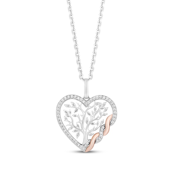 Hallmark Diamonds Tree of Life Heart Necklace 1/8 ct tw Sterling Silver & 10K Rose Gold 18"