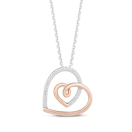 Hallmark Diamonds Looping Double Heart Necklace 1/15 ct tw Sterling Silver & 10K Rose Gold 18&quot;