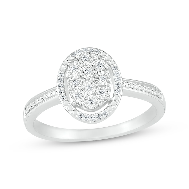 Main Image 1 of Multi-Diamond Center Oval-Shaped Halo Ring 1/15 ct tw Sterling Silver