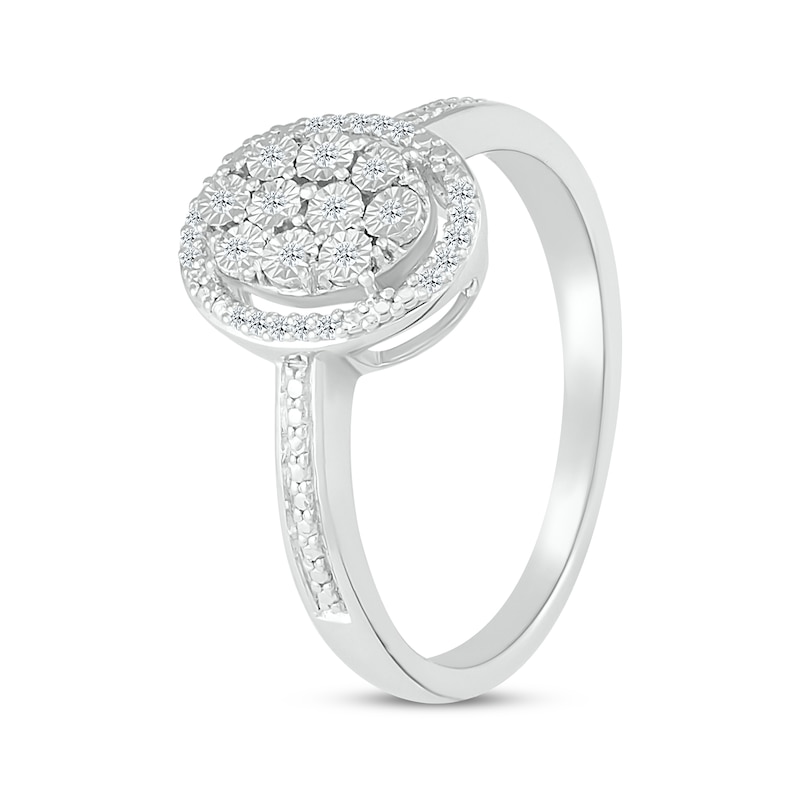 Main Image 2 of Multi-Diamond Center Oval-Shaped Halo Ring 1/15 ct tw Sterling Silver