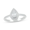 Thumbnail Image 1 of Baguette & Round-Cut Multi-Diamond Pear-Shaped Ring 1/4 ct tw Sterling Silver