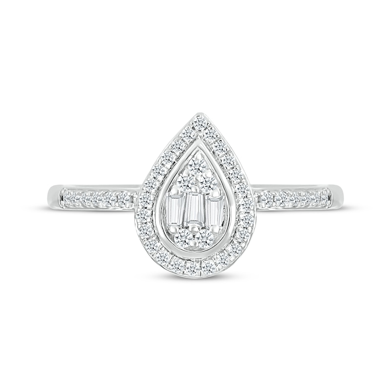 Main Image 3 of Baguette & Round-Cut Multi-Diamond Pear-Shaped Ring 1/4 ct tw Sterling Silver