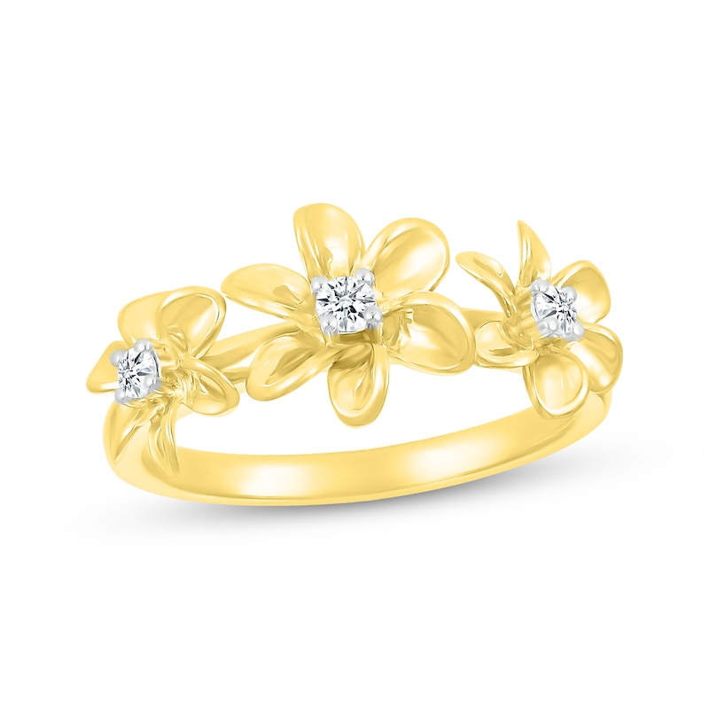 Main Image 1 of Diamond Three Flower Ring 1/10 ct tw 10K Yellow Gold