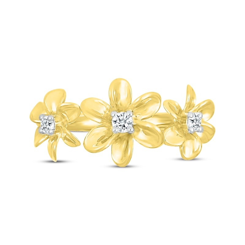 Main Image 3 of Diamond Three Flower Ring 1/10 ct tw 10K Yellow Gold