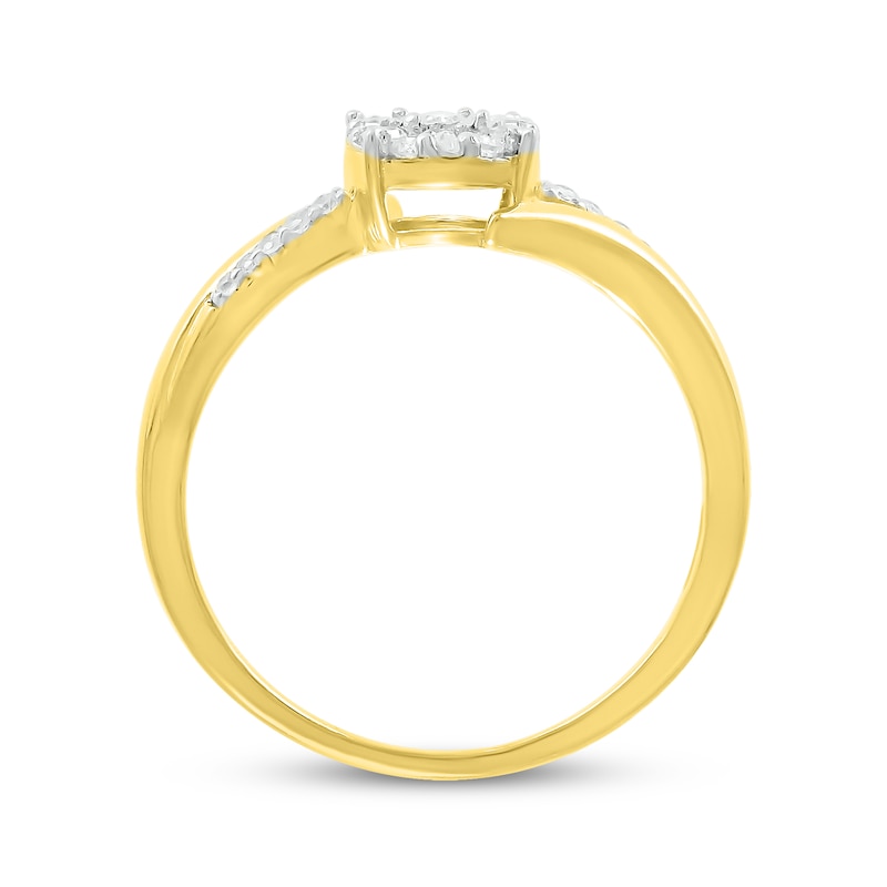 Main Image 2 of Baguette & Round-Cut Diamond Halo Bypass Promise Ring 1/5 ct tw 10K Yellow Gold