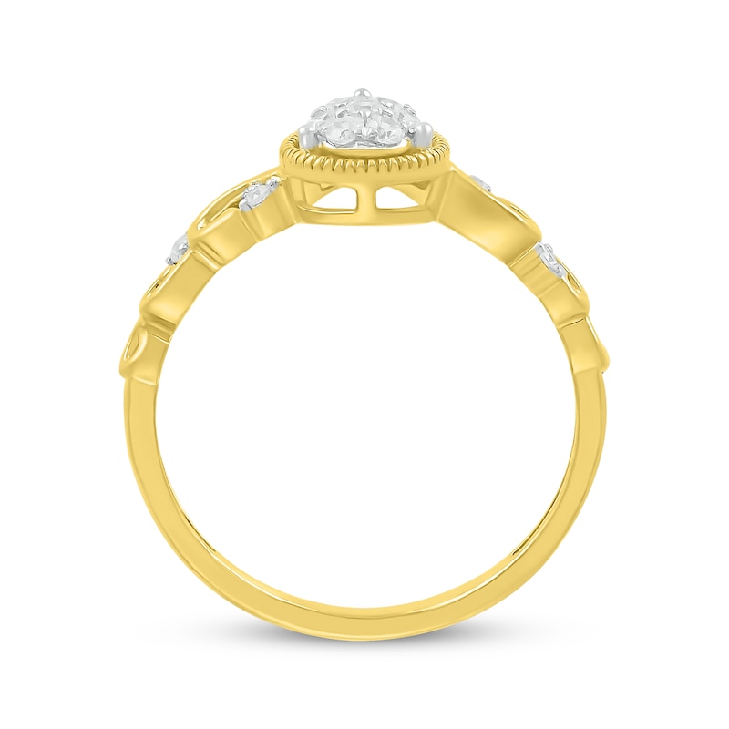 Main Image 2 of Multi-Diamond Center Pear-Shaped Filigree Promise Ring 1/6 ct tw 10K Yellow Gold