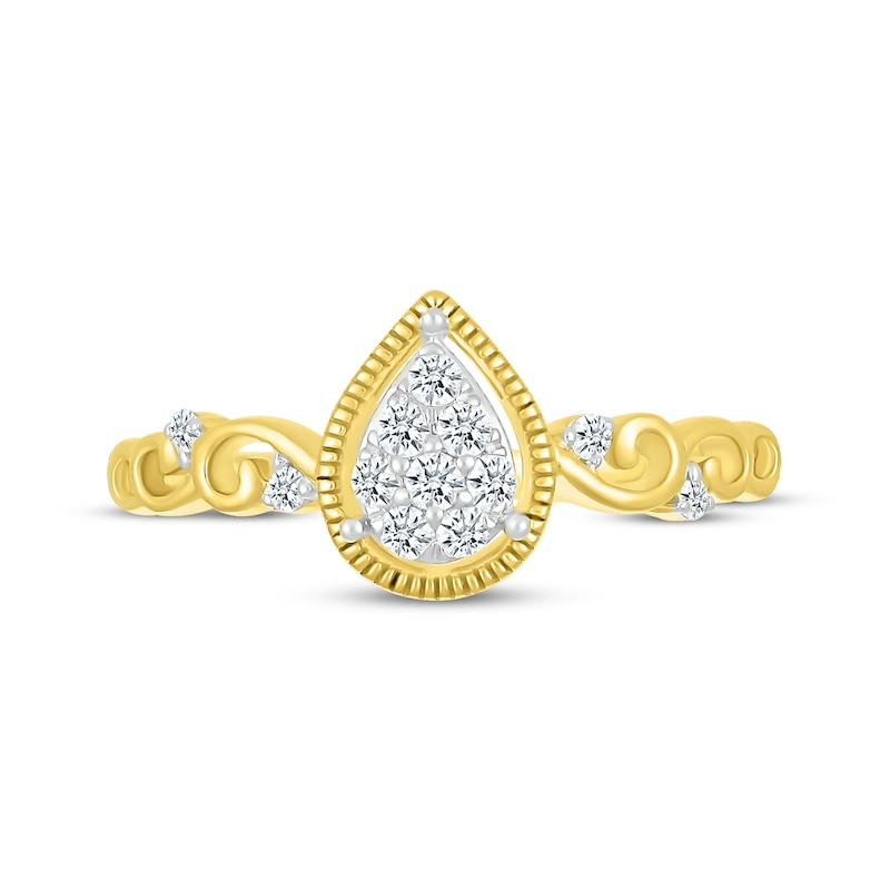 Main Image 3 of Multi-Diamond Center Pear-Shaped Filigree Promise Ring 1/6 ct tw 10K Yellow Gold