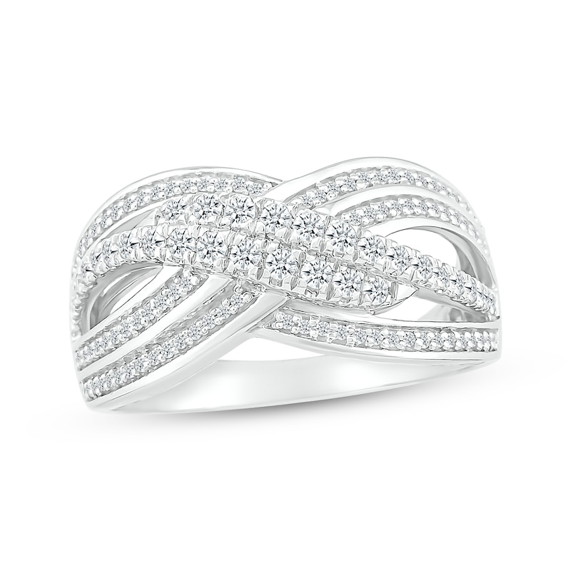 Main Image 1 of Diamond Multi-Row Crossover Ring 1/2 ct tw Sterling Silver