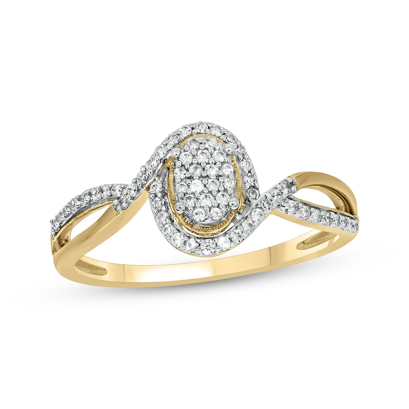 Main Image 1 of Multi-Diamond Center Oval-Shaped Promise Ring 1/4 ct tw 10K Yellow Gold