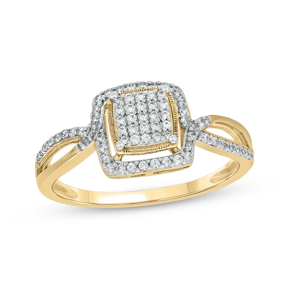 Multi-Diamond Center Cushion-Shaped Promise Ring 1/4 ct tw 10K Yellow Gold