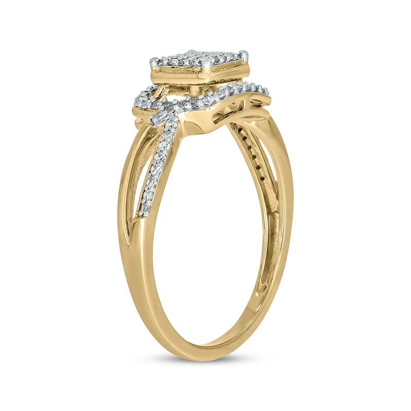 Main Image 2 of Multi-Diamond Center Cushion-Shaped Promise Ring 1/4 ct tw 10K Yellow Gold