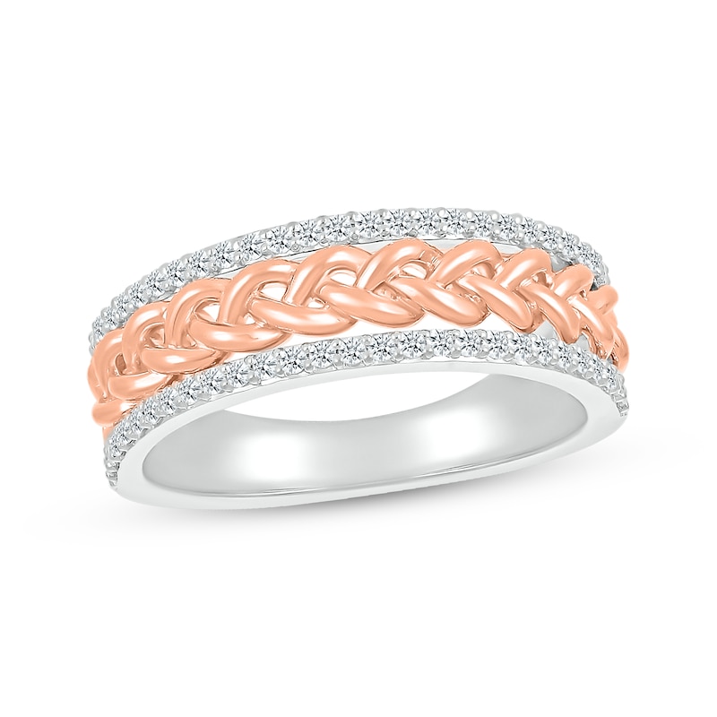 Main Image 1 of Diamond Braided Center Ring 1/4 ct tw Sterling Silver & 10K Rose Gold