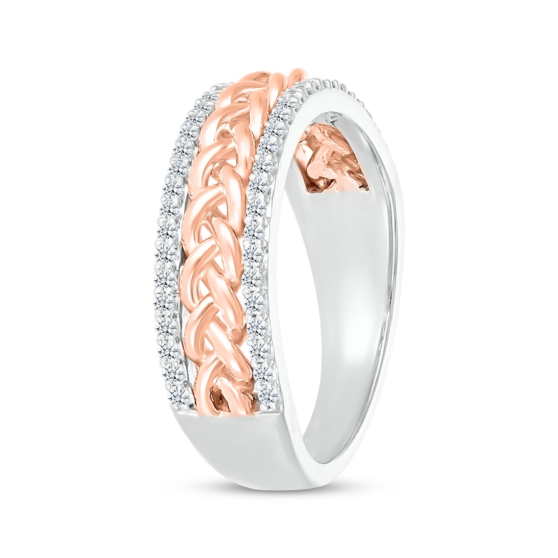 Main Image 2 of Diamond Braided Center Ring 1/4 ct tw Sterling Silver & 10K Rose Gold