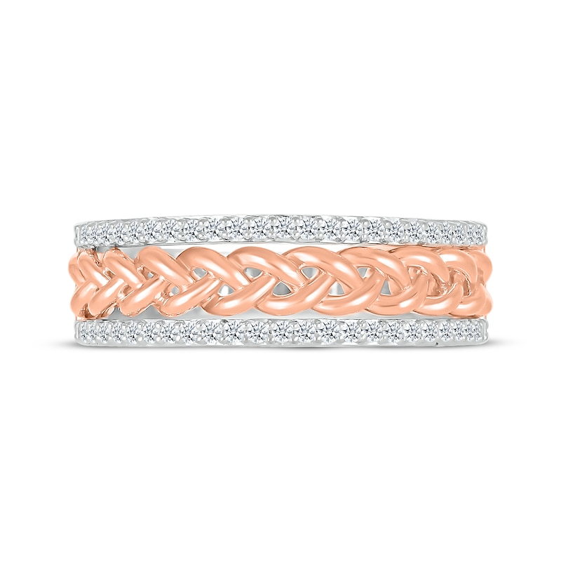 Main Image 4 of Diamond Braided Center Ring 1/4 ct tw Sterling Silver & 10K Rose Gold