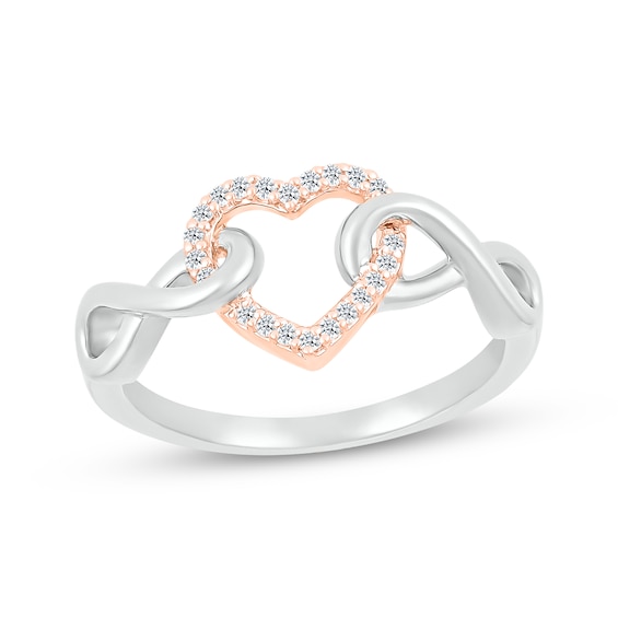 Diamond Heart & Infinity Ring 1/10 ct tw Sterling Silver & 10K Rose Gold