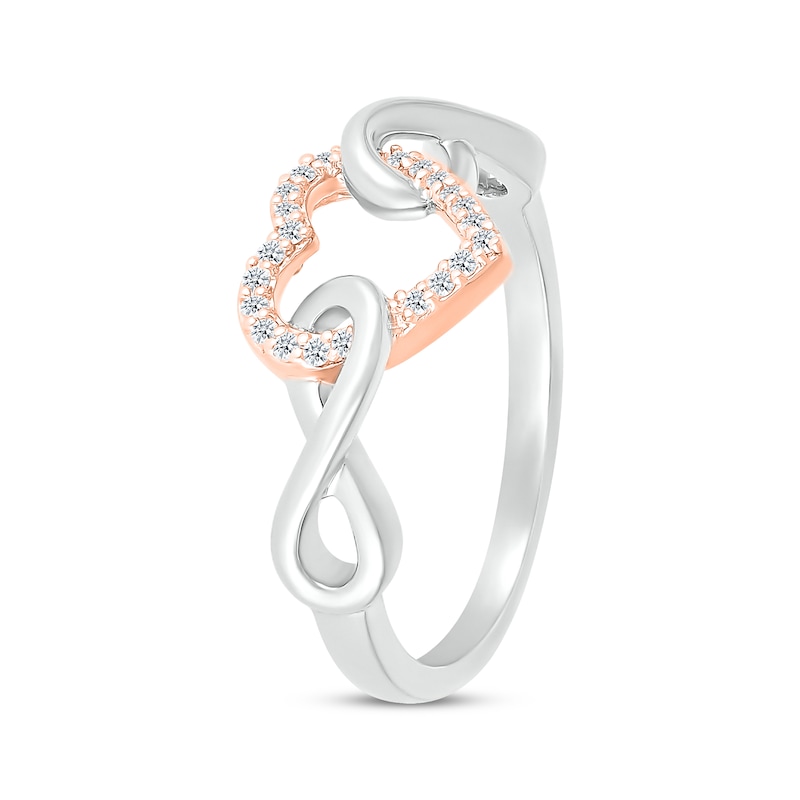 Main Image 2 of Diamond Heart & Infinity Ring 1/10 ct tw Sterling Silver & 10K Rose Gold