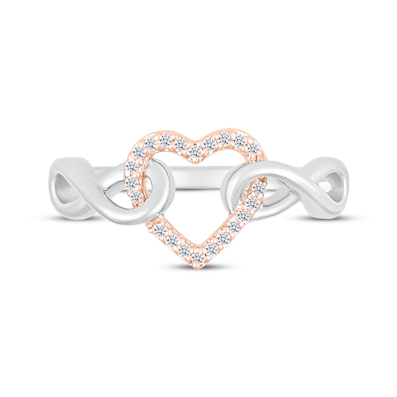 Main Image 4 of Diamond Heart & Infinity Ring 1/10 ct tw Sterling Silver & 10K Rose Gold