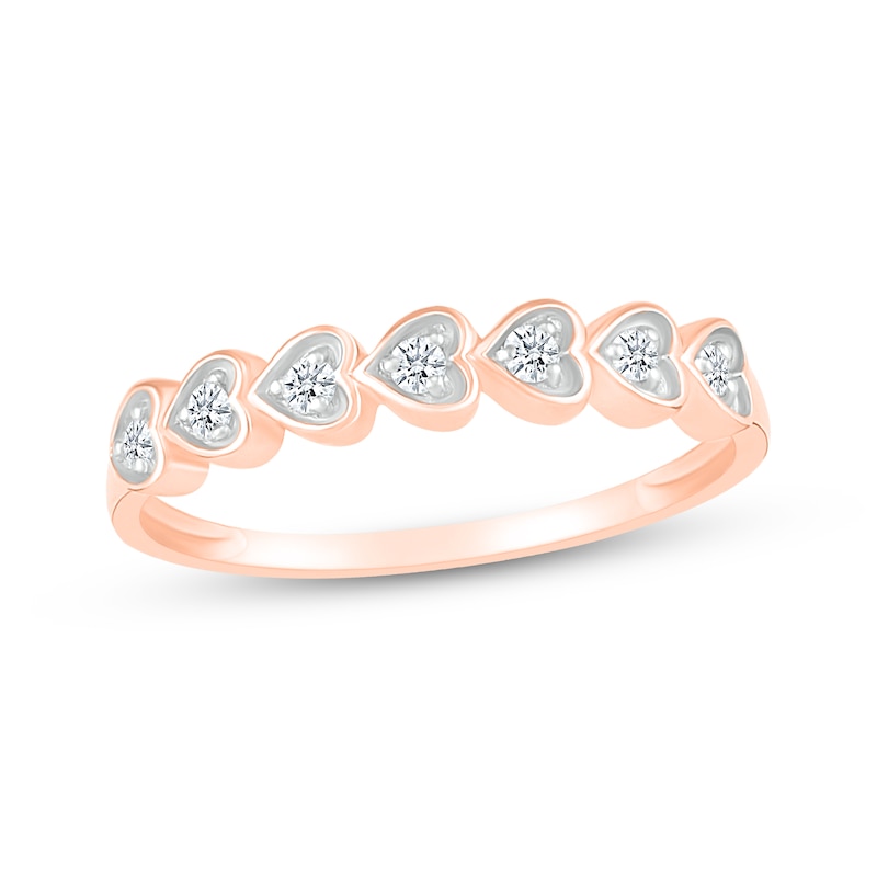 Main Image 1 of Diamond Stacked Hearts Ring 1/10 ct tw 10K Rose Gold