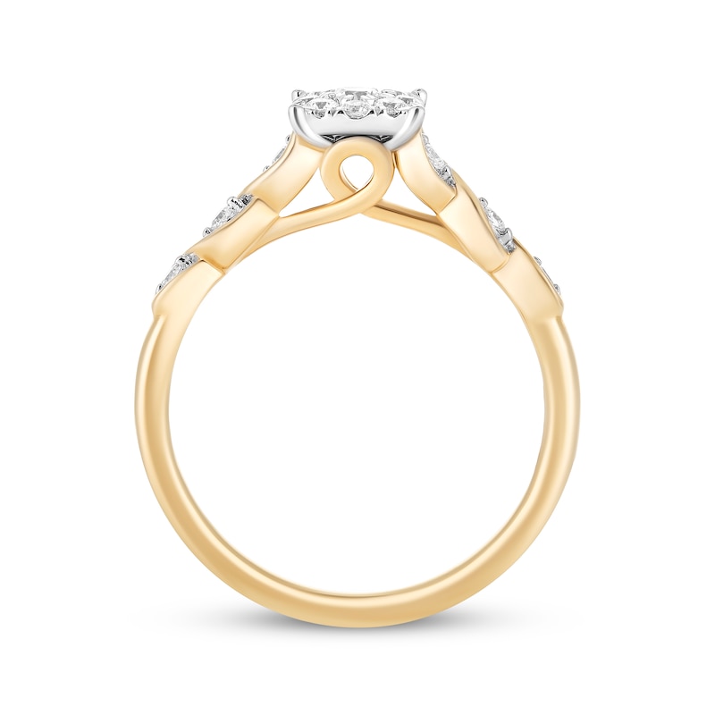 Hallmark Diamonds Multi-Stone Swirl Shank Promise Ring 1/4 ct tw 10K Two-Tone Gold