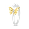 Thumbnail Image 2 of Diamond Butterfly & Flower Open Ring  1/20 ct tw Sterling Silver & 10K Yellow Gold