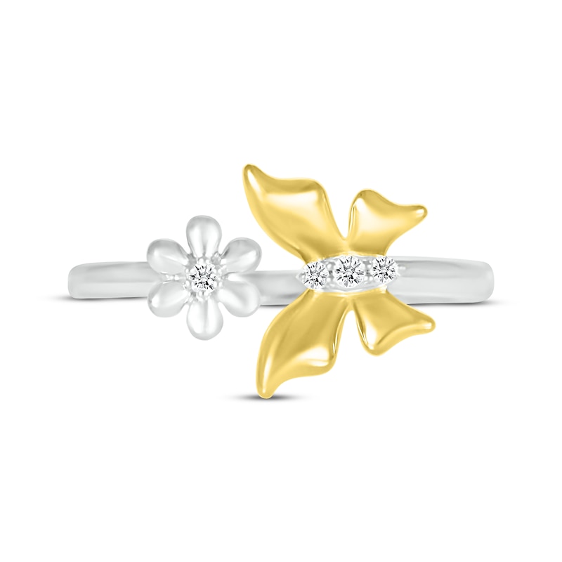 Main Image 4 of Diamond Butterfly & Flower Open Ring  1/20 ct tw Sterling Silver & 10K Yellow Gold