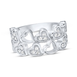 Diamond Two-Row Curved Hearts Ring 1/4 ct tw Sterling Silver