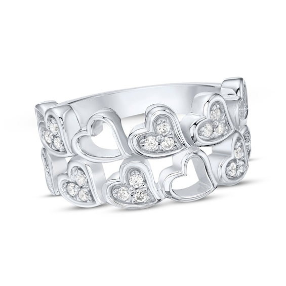 Diamond Two-Row Curved Hearts Ring 1/4 ct tw Sterling Silver