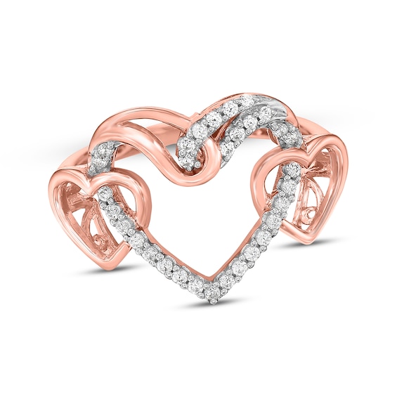 Diamond Linked Hearts Ring 1/4 ct tw 10K Rose Gold