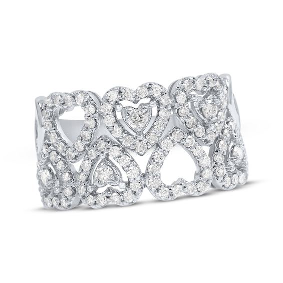Diamond Alternating Hearts Ring 1 ct tw 10K White Gold