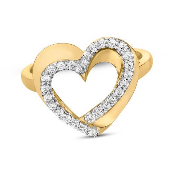 Diamond Offset Curved Heart Ring 1/4 ct tw 10K Yellow Gold