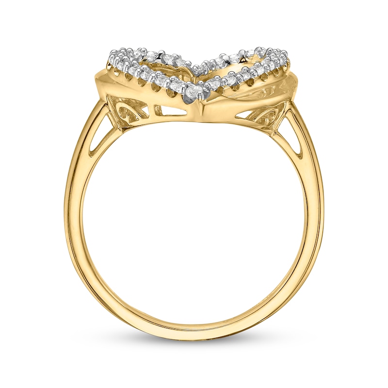 Main Image 3 of Diamond Offset Curved Heart Ring 1/4 ct tw 10K Yellow Gold