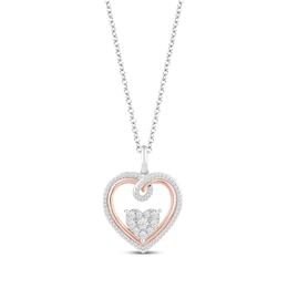 Hallmark Diamonds Looping Double Heart Necklace 1/3 ct tw Sterling Silver & 10K Rose Gold 18&quot;