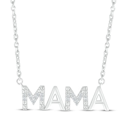 Diamond Alternating &quot;Mama&quot; Necklace 1/15 ct tw Sterling Silver 18&quot;