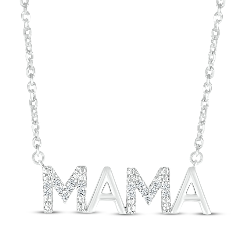 Diamond Alternating "Mama" Necklace 1/15 ct tw Sterling Silver 18"