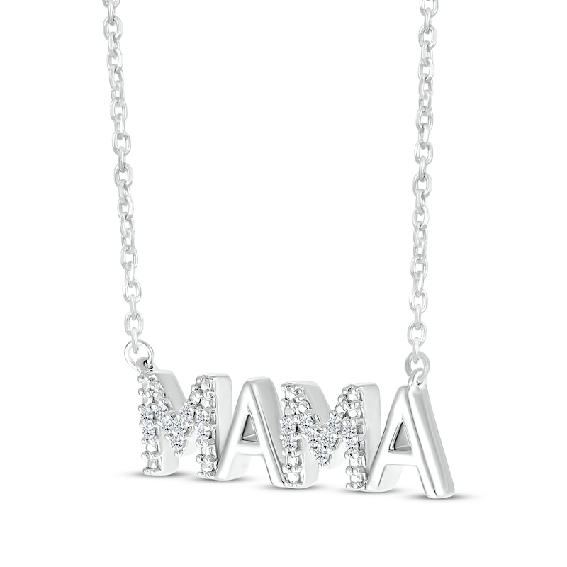 Main Image 2 of Diamond Alternating &quot;Mama&quot; Necklace 1/15 ct tw Sterling Silver 18&quot;