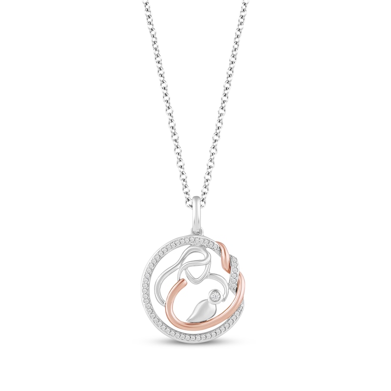 Main Image 1 of Hallmark Diamonds Mother & Baby Necklace 1/10 ct tw Sterling Silver & 10K Rose Gold 18&quot;